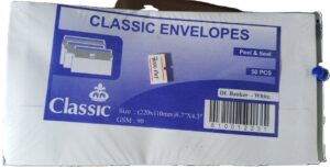 White Envelopes 8.7” X 4.3” Packet 50pcs ( new) . N.B Company may Differ