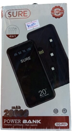 Sure Power Bank SG-P01 20000mAh With 4 Charging Multi Cables (New)