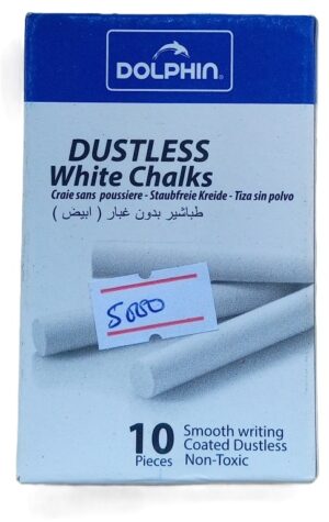 Dolphin Dustless White Chalk 10 sticks in packet Indonesia make ( New)