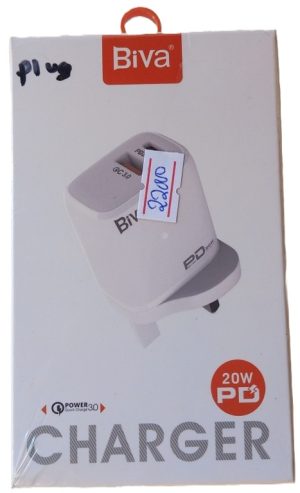 Biva Faster Charger Power Adapter 3.0 A 20W model HC-07 Adapter only with Type C  & A port and ( New )