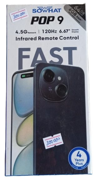 Pop 9 by Sowhat 64gb Storage, 3gb Ram , 4g Network, 8mp front and 13mp Rear , 5000mah Battery ( New)