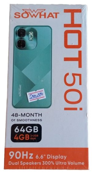 Hot 50i by Sowhat 64gb Storage, 2gb Ram , 4g network, 5mp front and 20mp Rear , 5000mah Battery , Type C ( New)