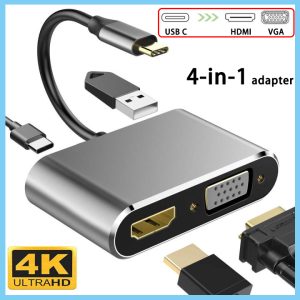 Type-C to HDMI+VGA+USB3.0 conversion cable for macbook laptop phone 4K quality Type-C to HDMI connecting TV projector Usb Type-C To USB-C 4K HDMI, VGA USB 3.0, 4 in 1, supports SS MHL ( new)
