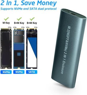 Aluminum M.2 NVME SATA SSD Enclosure Dual Protocol USB 3.1 10GBPS PCI-E M/B+M Key 2230/2242/2260/2280 (New)
