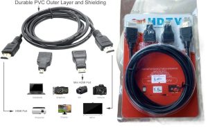 3 in 1 HDTV 1.5M HDMI to HDMI Cable + Micro HDMI Adaptor + Mini HDMI adapter High Speed HDMI to Mini/Micro HDMI Gold-Plated Adapter Converter Cable Kit Compatible with HDTV/Tablet/PC/Computer/Xbox 360/PS4/PS3/1080P Mobile Camera/DV Home Theater( New)