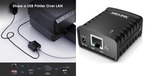 WAVLINK USB 2.0 Network Print Server for USB Printers, LPR Print Protocol, Windows/Mac Compatible, LAN Print Share  ( Refurbished)