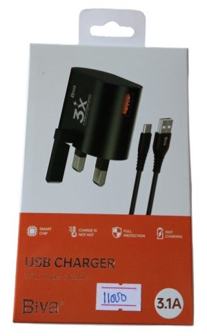 Biva HC-52 3.1A Faster Charger with Type C Data Cable ( New)
