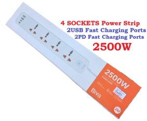 Biva PS-05 2500W Original High Quality Power Extension With Fast Charging 2PD + 2USB Ports  Power Strip (New)