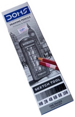 Doms Sketch Pencil Art Pencil , Drawing pencil ( Packet of 6pcs"HB,2B,4B,6B,8B,10B Plus Eraser) ( New)