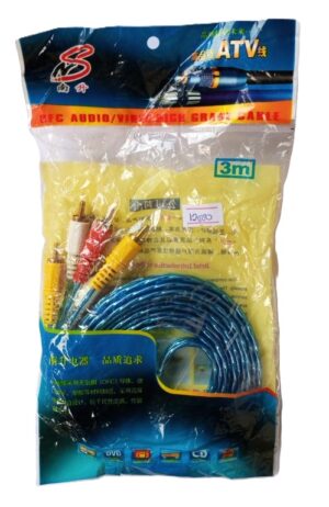 OFC 3 RCA (banana) to 3 RCA Male AV Audio Video Cable 3M for DTH, HDTV, Set Top Box, DVD Players ( banana to banana )(new)
