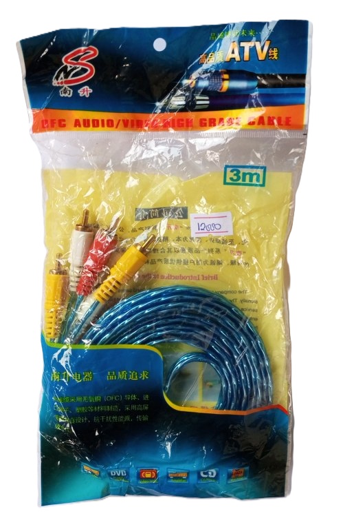OFC 3 RCA (banana) to 3 RCA Male AV Audio Video Cable 3M for DTH, HDTV, Set Top Box, DVD Players ( banana to banana )(new)
