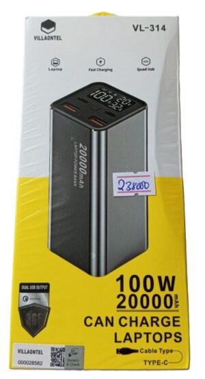 Villaontel VL-314 Type C Laptop Potable Power Bank with 20000mAh  With 4 Power usb outputs (New)