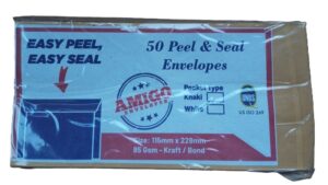 Amigo Brown Envelopes  115mm X 228mm 85Gsm Packet 50pcs ( new)