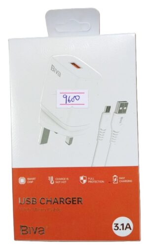Biva HC-50 HC50 Usb Charger with Micro ( Smart) Charger Cable with 3.1A fast Charging ( New)