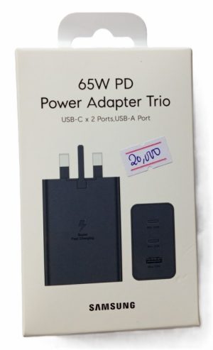 Samsung 65W Super Fast Adapter , 65W 4-port USB charging station 2 USB-C (labeled Max 65W, Max 25W) and three USB-A -max 15W Charger ( New )