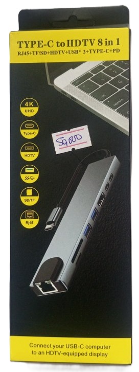 Type C Docking Station, PD Charge, RJ45, HDTV, TF/SD Card Reader, USB Expander for Xbox, Flash Drive, HDD, Console, Printer, Camera, and Keyboard All in The HB PLUS 8-in-1 USB Hub for Laptop ( new)