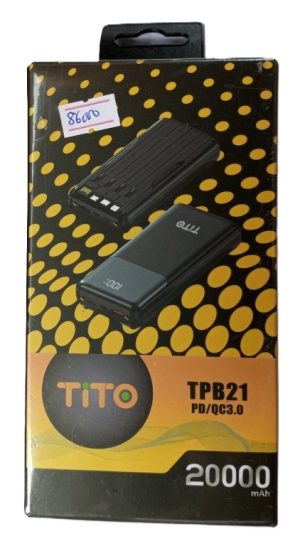 High Quality Tito TPB21 Potable Power Bank with 20000mAh With 4 Power outputs and fast charge (New)