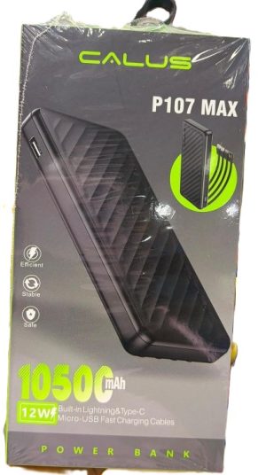 High Quality Calus Potable Power Bank powerbank with 10500mAh power bank with 12W built in lightning , Type C and Micro USB Fast Charging Cables (New )