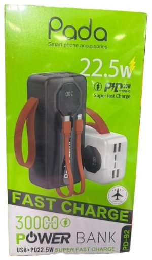 High Quality Pada Potable Power Bank powerbank with 30000mAh power bank with 22.5W Super Fast Charging with USB plus PD22.5W (New )