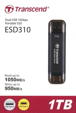 Transcend ESD310 1TB Dual USB 10Gbps Portable SSD Solid State Drive, Up to 1050MB/s ( New)