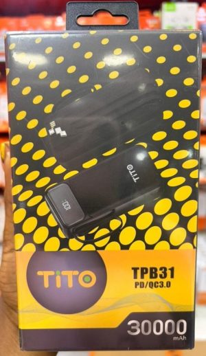 High Quality Tito TPB31 Potable Power Bank with 30000mAh With 4 Power outputs and Pd/PC3.0 fast charge (New)