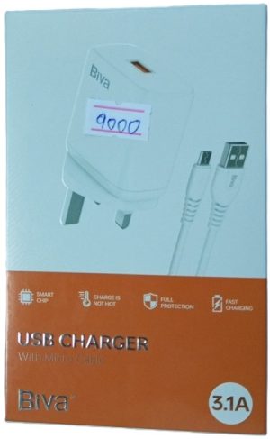 Biva HC-50 HC50 Usb Charger with Micro ( Smart) Charger Cable with 3.1A fast Charging ( New)