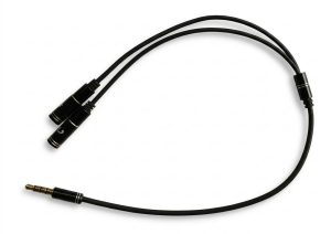 Audio Splitter Cable 4 Pole Terminals to Split Microphone and Headphone Signal to 2 Terminals Stereo Mini Plug, 0.14 inch (3.5 mm) Female Side Branch 3 Pole Jack (x2), 4-Pole Plug (x1), CTIA Standard (OP13BK Black) ( New)